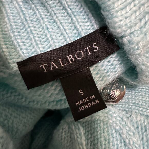 Talbots Mock Neck Cable Knit Sweater Preppy Classic Blue Size Small - Picture 5 of 6
